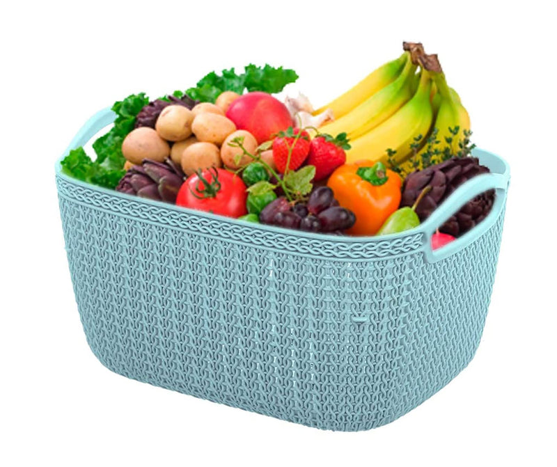 Kuber Industries Q-6 Plastic Multipurpose Large Size Flexible Storage Baskets/Fruit Vegetable Bathroom Stationary Home Basket with Handles (Light Blue)