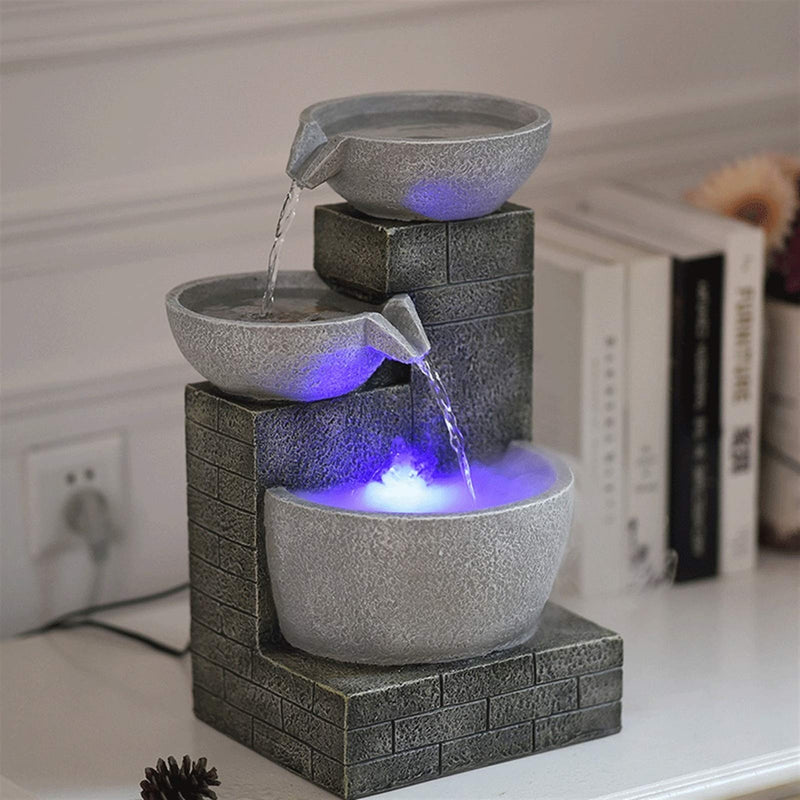 3-Tier Soothing Tabletop Waterfall Fountain, Indoor Water Fountain with LED Lights for Office and Home Décoration Fountain