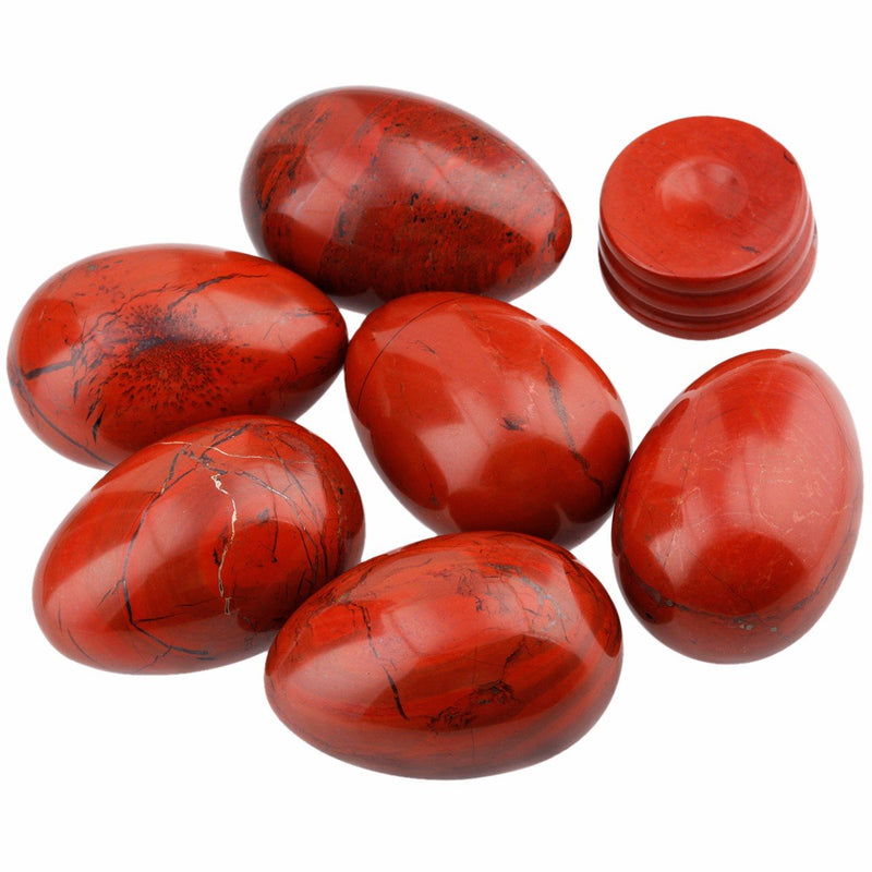 SUNYIK Red Jasper Gemstone Egg Sphere Sculpture Healing Figurine Stone Stand Easter Day's Gift(1"x1.6")