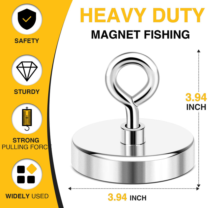 DIYMAG Neodymium Fishing Magnets, 1200lbs (544KG) Pulling Force Rare Earth Magnet with Countersunk Hole Eyebolt Diameter 3.94Inch (100mm) for Retrieving in River an Magnetic Fishing