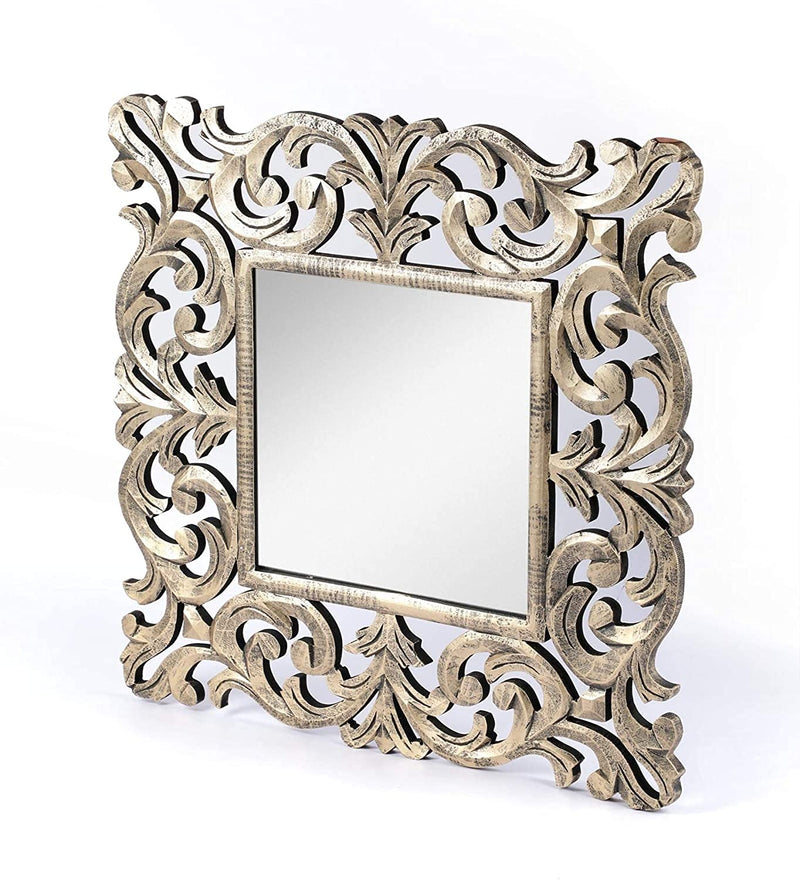 Aleena The Zara Enterprises Wood Decorative Hand Crafted Mirror, 24 X Inch (Gold)