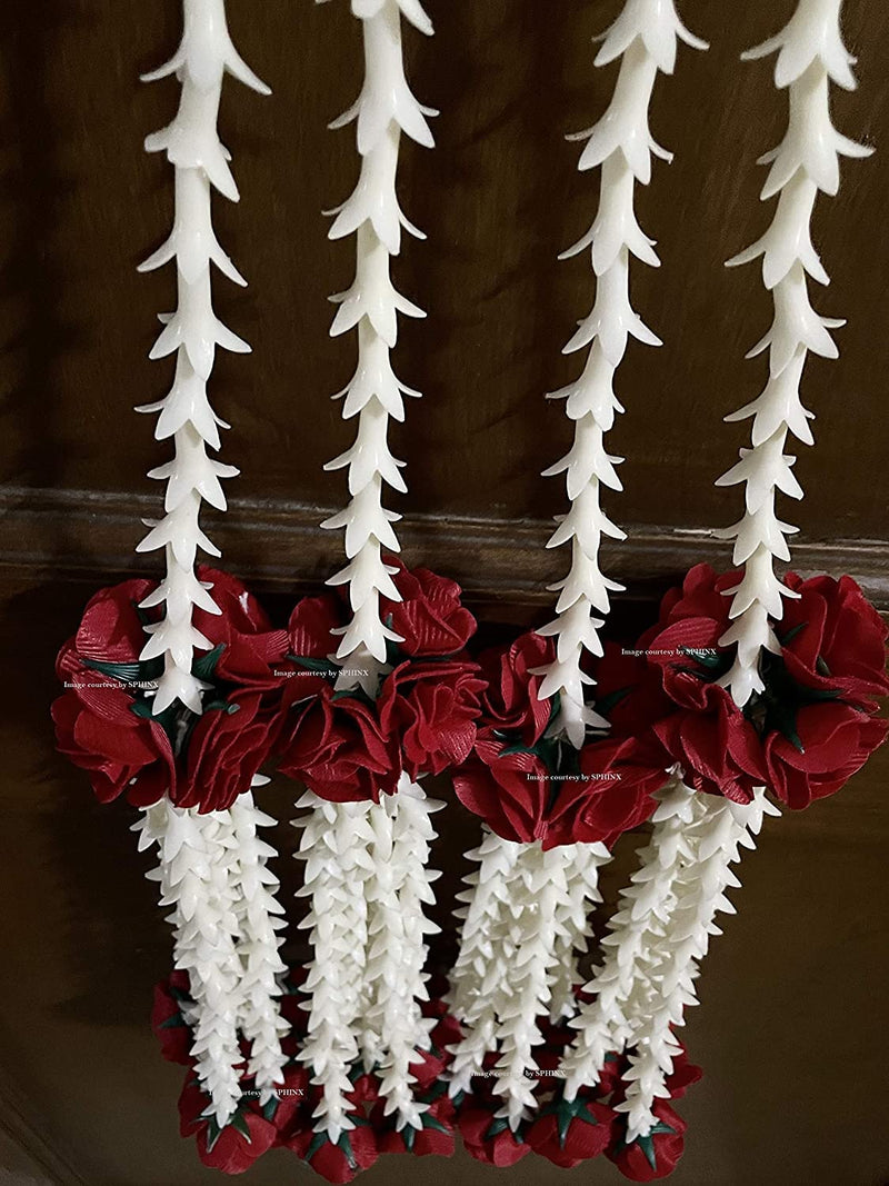 SPHINX artificial rajnigandha (tuberoses) and clustered roses strings for decoration approx. 2.33 ft (Off White/Creamish and red, 6)