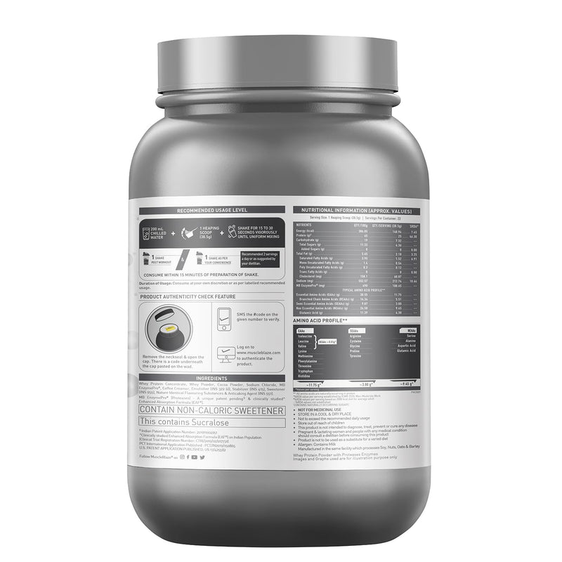 MuscleBlaze Biozyme Performance Whey Protein (Triple Chocolate, 850 g / 1.8 lb) | Clinically Tested 50% Higher Protein Absorption | Informed Choice UK, Labdoor USA Certified & US Patent Filed EAF®