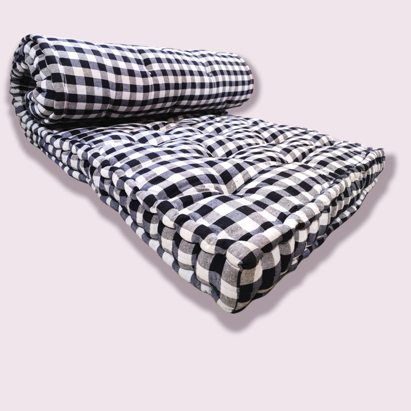 ATOOTFUSION Soft 5-Inch Thick Black and White Check Cotton Quilt Box Mattress | Medium Firm Foldable Reversible Single Bed Mattress (72X36X5 Inches)