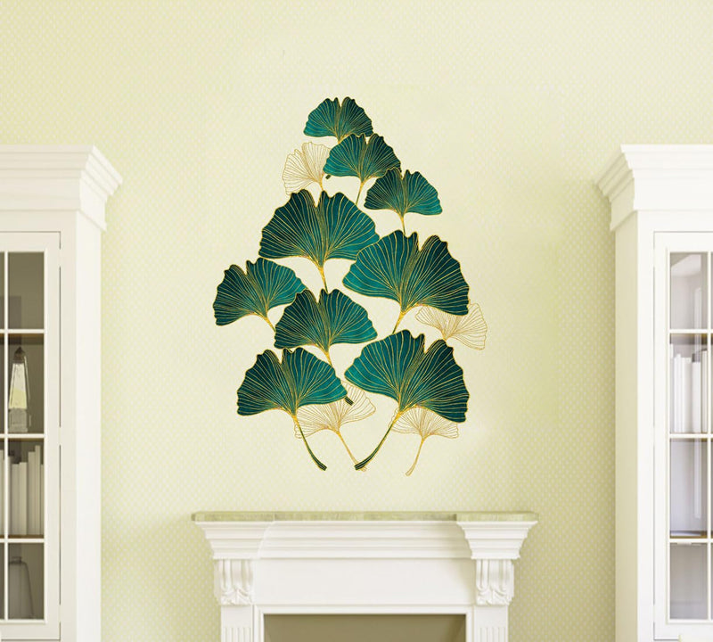 Merical Golden Green Leafs| Size 80 X 58Cms | Wall Stickers for Home, Hall, Bedroom, Kitchen and Living Room