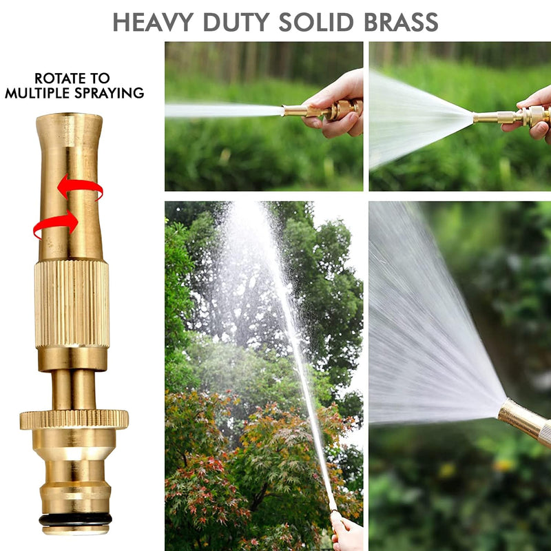 Allextreme Pure Brass Water Spray Gun Nozzle Heavy Duty 1/2" Hose Pipe Jet Adjustable Pressure Washer for Car & Motorbike Washing (Brass, 1 Nozzle & Removable Connector)