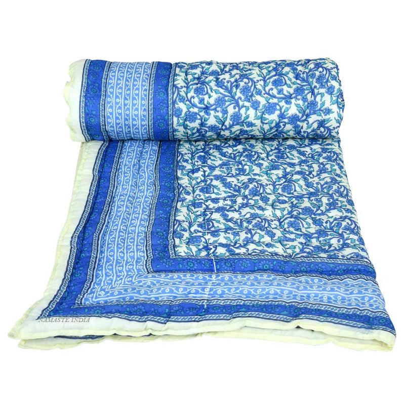 Namaste India Cotton Jaipuri Light Weight Pure Cotton Traditional Rajasthani Print Quilt/Razai/Rajai (Design-7)