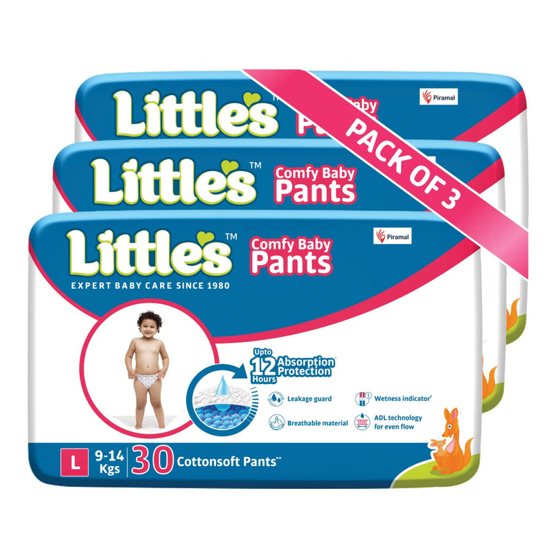 Little's Comfy Baby Pants Diapers with Wetness Indicator and 12 Hours Absorption |Large| 90 Diapers, White