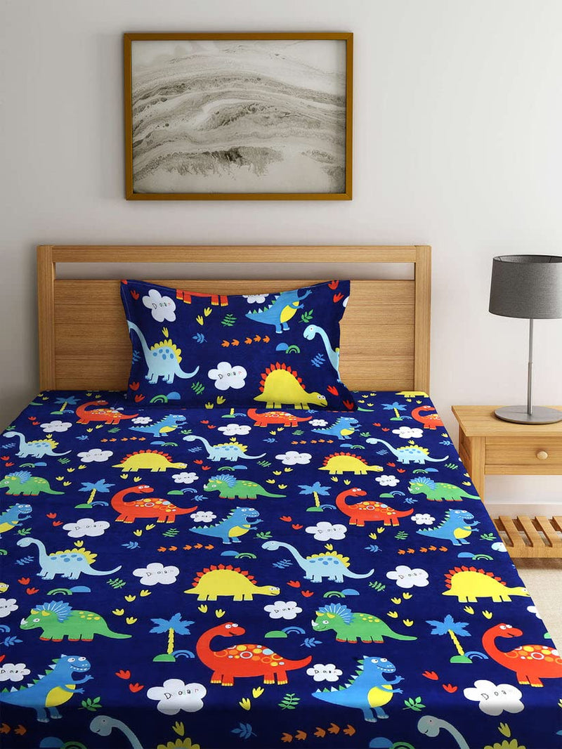 Aroma Brand -Single Bedsheet for Kids Cute Cartoon Bedsheet for Kids Room Single Bedspread Made with Pure Microfiber (Size 60 X 90 Inches) 1 Bedsheet with Pillow Cover (Dainasaurs)