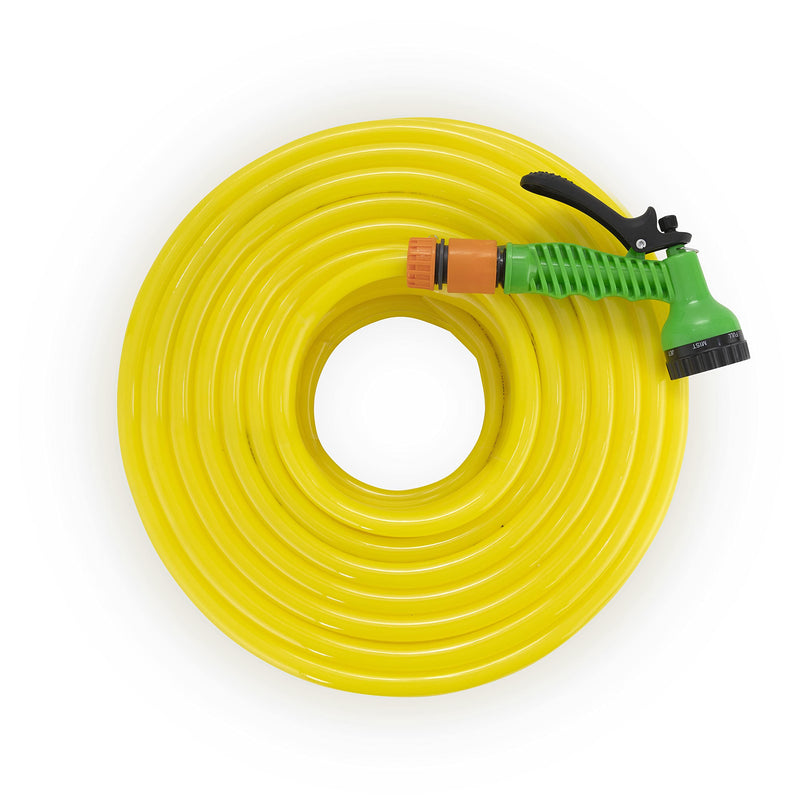 Garbnoire 10m 0.5 inch PVC Heavy Duty Yellow Garden Pipe | Lightweight, durable & flexible garden hose with garden accessories like hose quick connector, tap adapter & water spray gun (nozzle) | The best choice for outdoor-indoor use | Water hose pipe