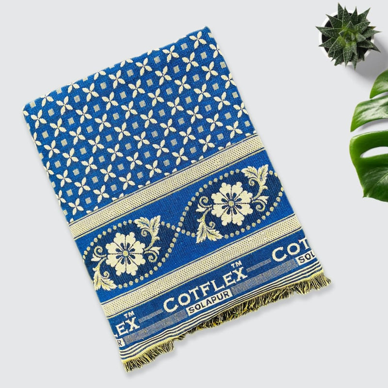 COTFLEX Original Solapur Chaddar Queen Bed Cotton Blanket (Blue