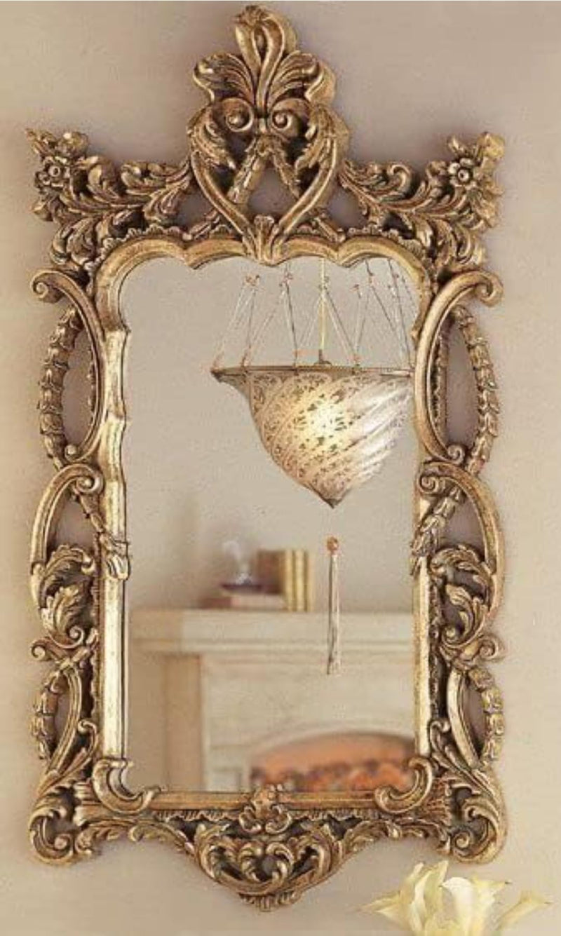 Wood Wall Carving Mirror Frame Gold Antique siz 4x2 feet