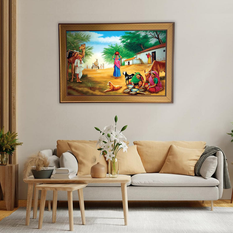 SHASWAT ART Village Scene Art Framed Painting For Wall Decoration ZA_25041 (14×20 Inch)