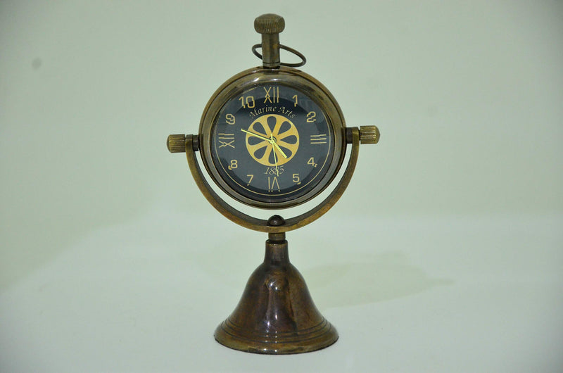 USEW Handmade Antique Brass Desk & Shelf Clock Nautical Desk & Table Decor Paperweight Clock for Home, Office, Reception Counter Clock