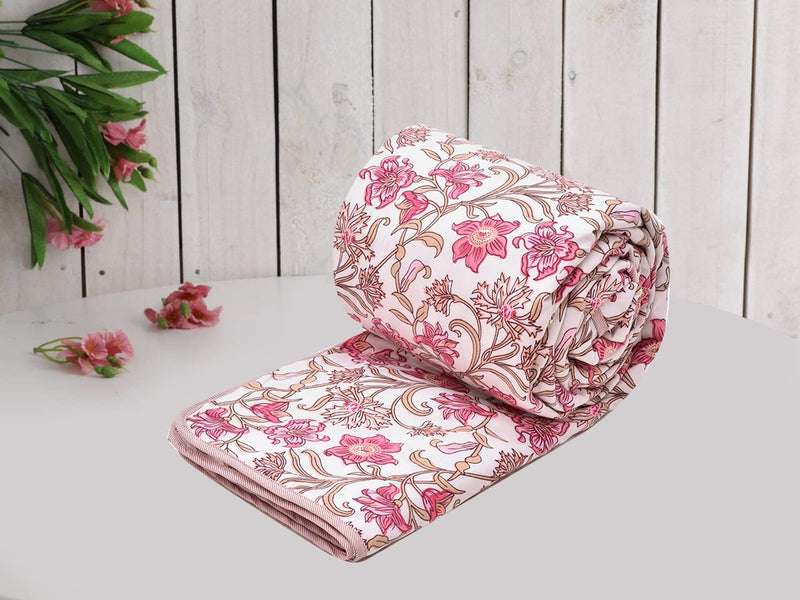 RRC Super Soft Brushed Microfiber Cotton 3 Layer Breathable Single Dohar Lightweight Warm Bed Dohar 57X87(Inches) 144X220(CM) Flannel Dohar Throws for Bed (Pink)