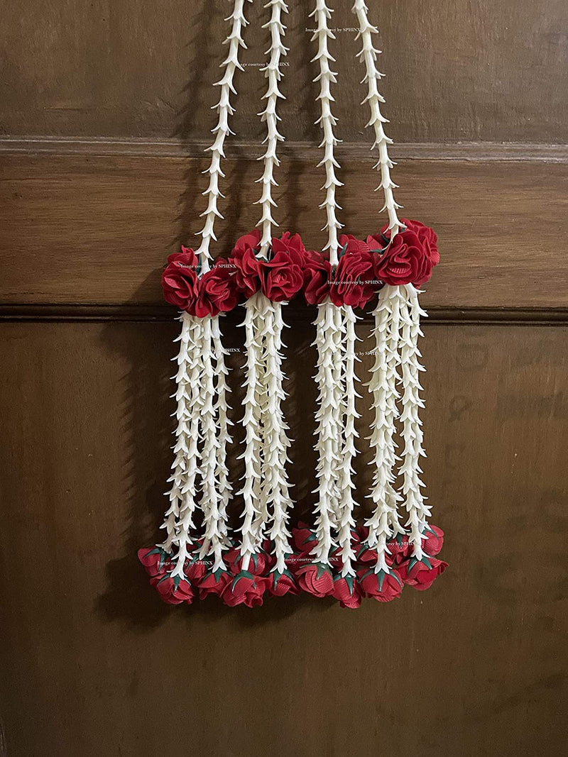 SPHINX artificial rajnigandha (tuberoses) and clustered roses strings for decoration approx. 2.33 ft (Off White/Creamish and red, 6)