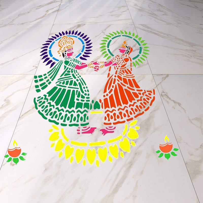 Incredible Gifts India Diwali Rangoli Stencil for Floor Decoration - Radha Krishna (30cm x 30cm, Wood, Brown)