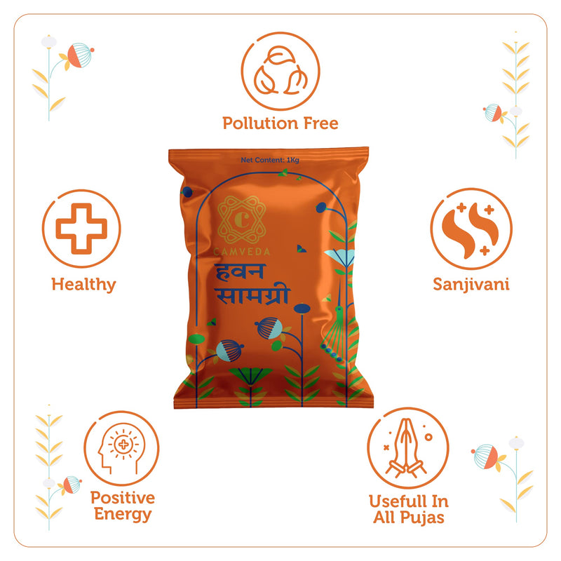 Camveda Hawan Samagri 1KG |100% Pure and Natural | Mixture of Various Dried Herbal Roots and Leaves for Vedic Yagya Pujan. Hawan Worship Pooja Samagri