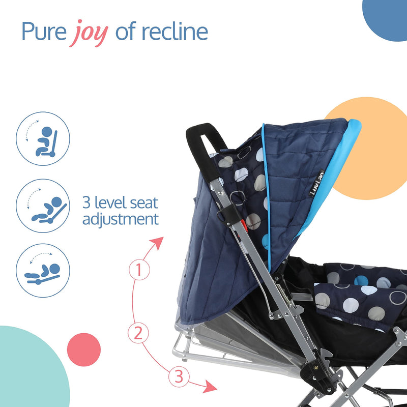 LuvLap Sunshine Baby Stroller / Pram for 0 to 3 Years, New Born / Toddler / Kid, 5 Point Safety Harness, Adjustable backrest, 360° Swivel Wheel, Large storage basket, Reversible Handlebar (Blue)