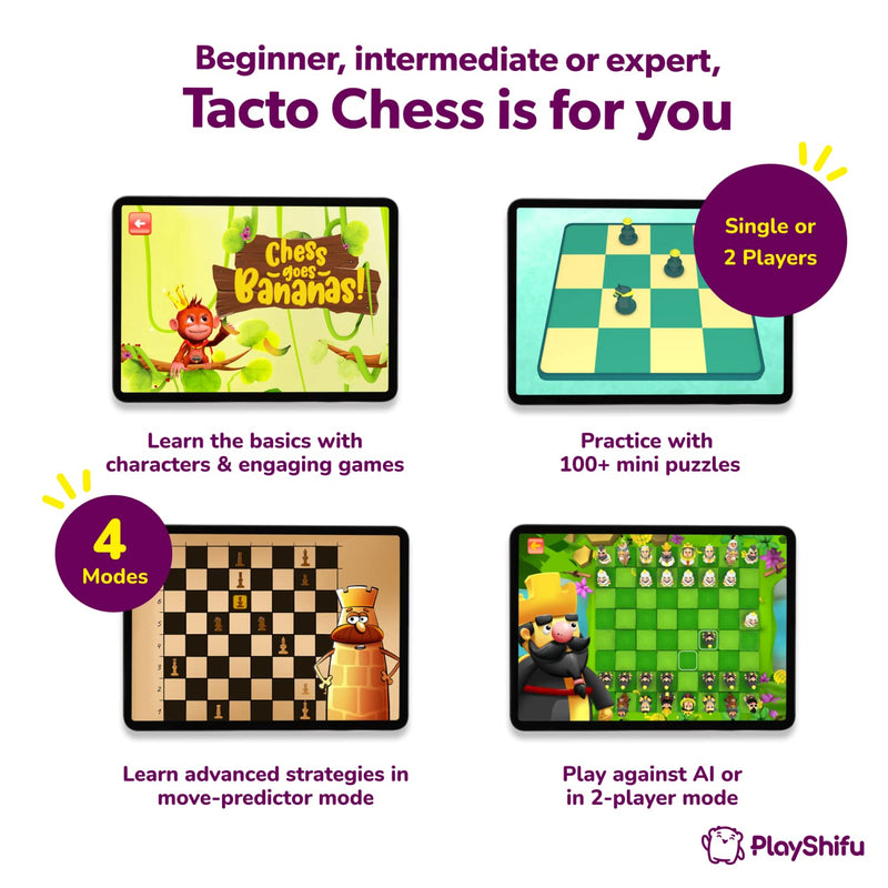 Shifu Enhance Your Kid S Strategic Thinking with Tacto Chess: Learn, Practice & Outsmart with Extensive Learn Mode, Move Predictor & Mini-Puzzles | 2-Player Or Ai Single-Player | Gifts for Kids