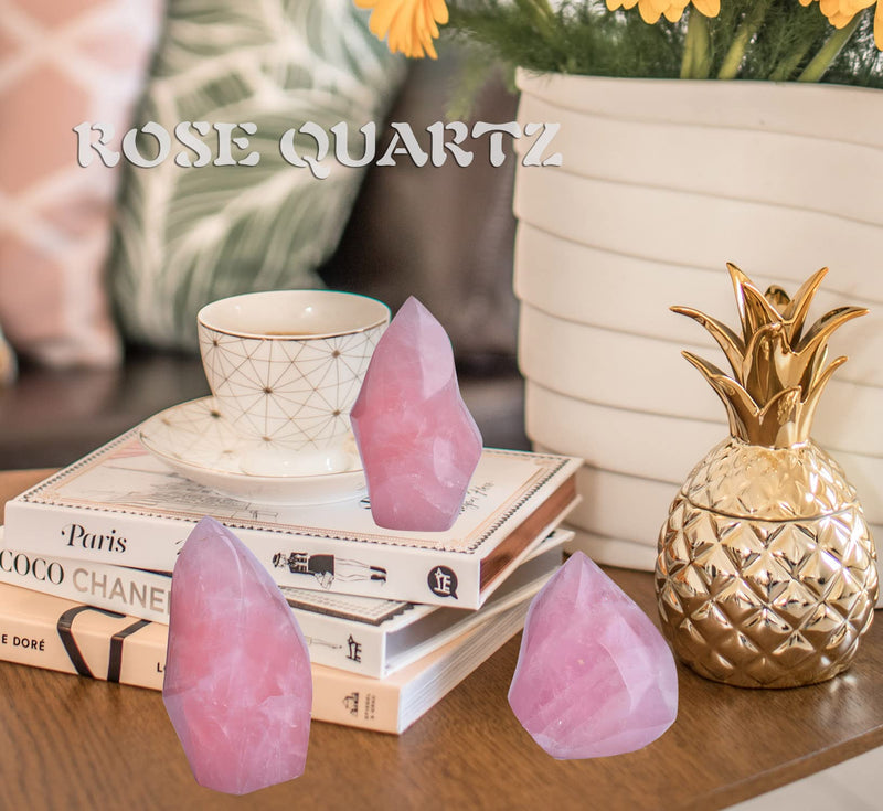 AMOYSTONE Rose Quartz Decor Crystal Falme Tower Energy Meditation Healing Stone Home Decor 1.0-1.3LB