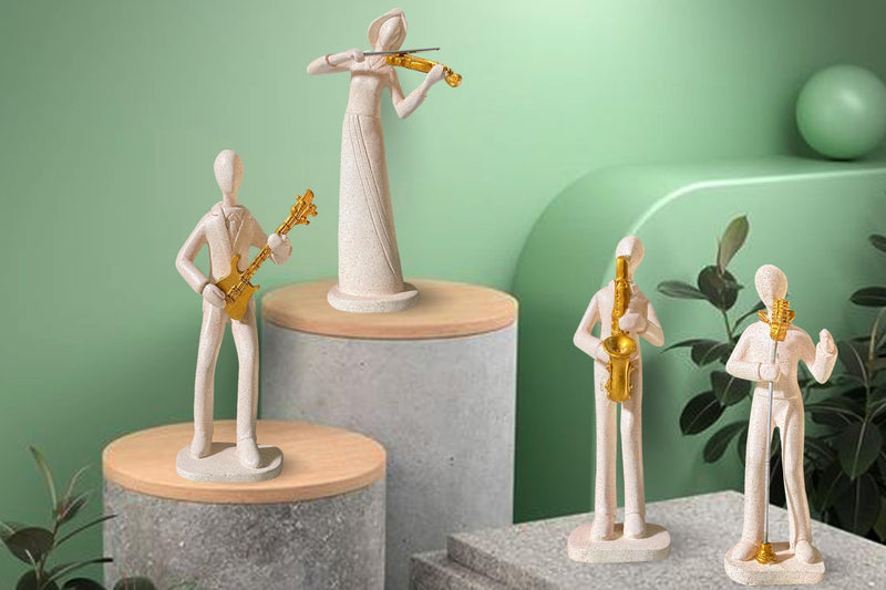 Xtore Stylish Stone Finish Musician Male & Female Statue for Home Decor (Pack of 4, White)