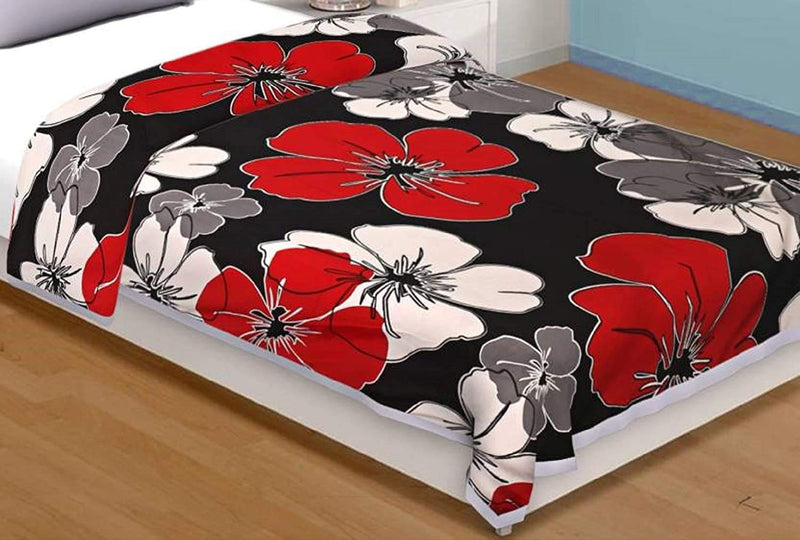 WONDERLOOK Double Bed Comforter Dohar Blanket Blue White Flowers, Fabric - Poly Cotton in Multi Color (Double, Bed) (Black & Red)