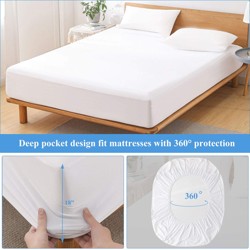 2 Pack Full Size Premium Waterproof Mattress Protector, Soft Breathable Mattress Pad Cover, Noiseless Waterproof Bed Cover - Stretch to 16" Safe Fitted Deep Pocket Mattress Protection Cover-Vinyl Free