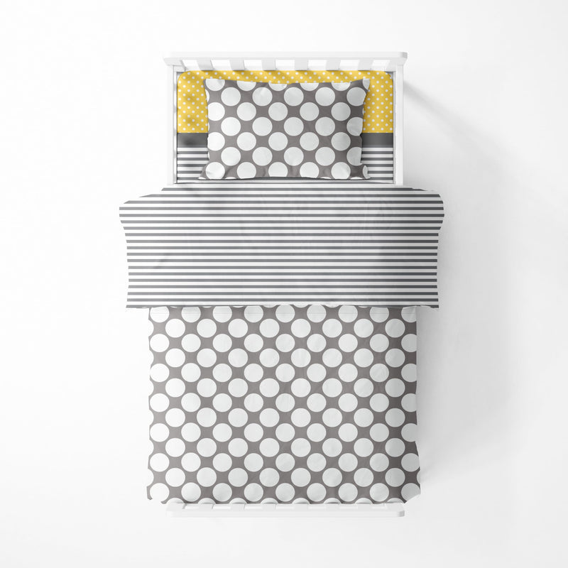 Dots/Pin Stripes Grey/Yellow 4 pc Toddler Bedding Set