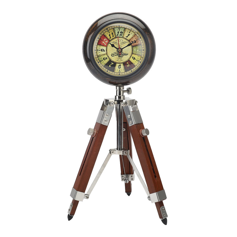 Ximdeco® Brown Wooden Nautical Vintage Style Tripod Stand Vintage Table Clock Showpiece