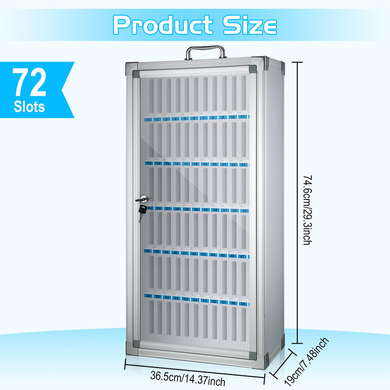 Amylove Cell Phone Locker Cabinet Aluminum Alloy Pocket Chart Storage Locker Box Cabinet Wall-Mounted Cell Phones Storage Cabinet Cell Phones Locker Box with Handle for Office Classroom Gym (72 Slots)