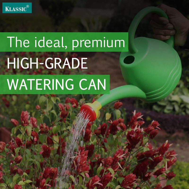 Klassic Watering Can (1.8L)| Plastic Green Water Can with Sprayer for Plants/Garden | Indoor Outdoor Watering Shower Can | Sprinkler for Plants | Watering Hand Bottles for Garden | Water Spray Can