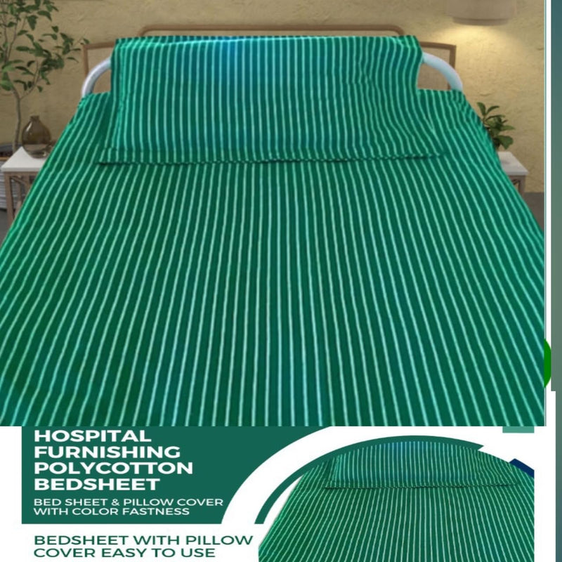 Ten Tex 1set Hospital Bed Sheet Pillow Cover -Size, 60"x 90", 18"x 27", Cotton, Green