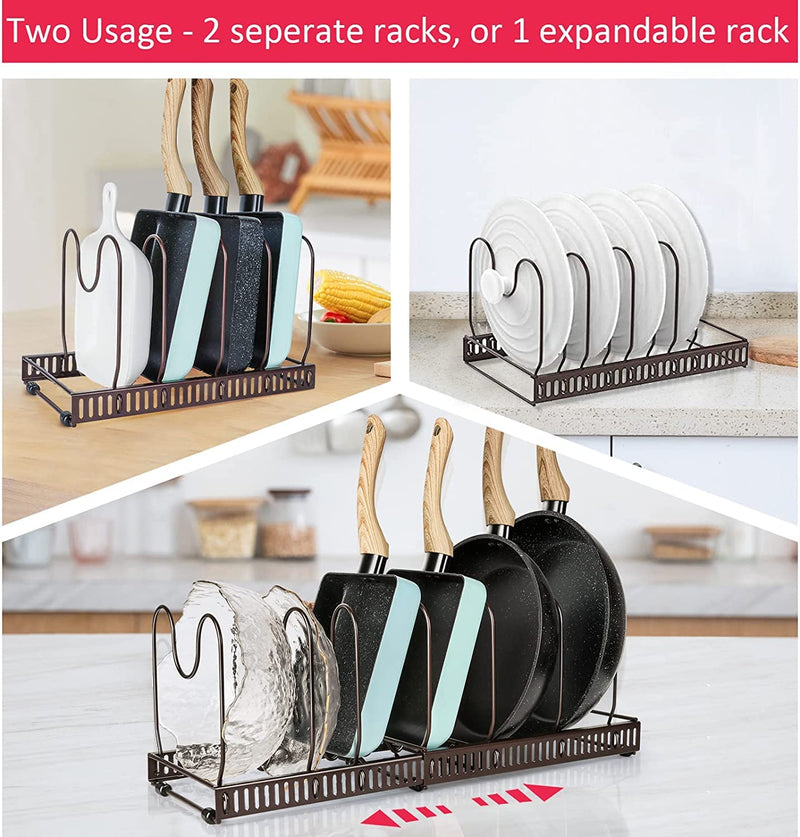 Tisany Metal 7 Adjustable Compartments Expandable Pot And Pan Organizer For Cabinet, Kitchen Pot Rack Organizer, Pans And Pots Lid Organizer Rack Holder, Black, Tiered Shelf