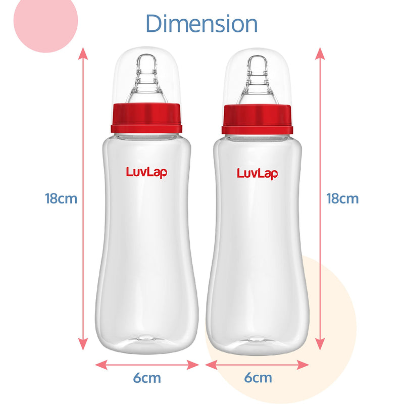 LuvLap Anti-Colic Slim/Regular Neck Essential Baby Feeding Bottle, 250ml (Pack of 2,transparent), New Born/Infants/Toddler Upto 3 Years, BPA Free