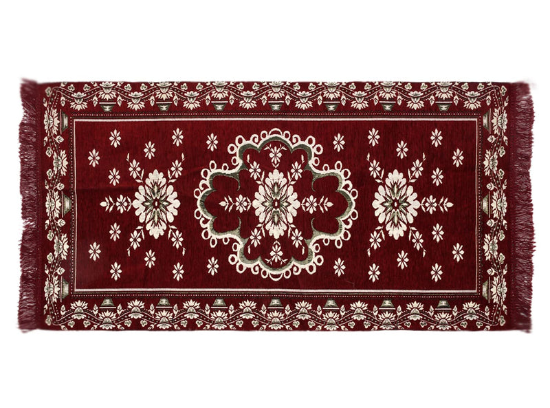 Kuber Industries Velvet Flower Print Rug Bedside Runner for Home Décor 4X2 Ft. (Maroon)