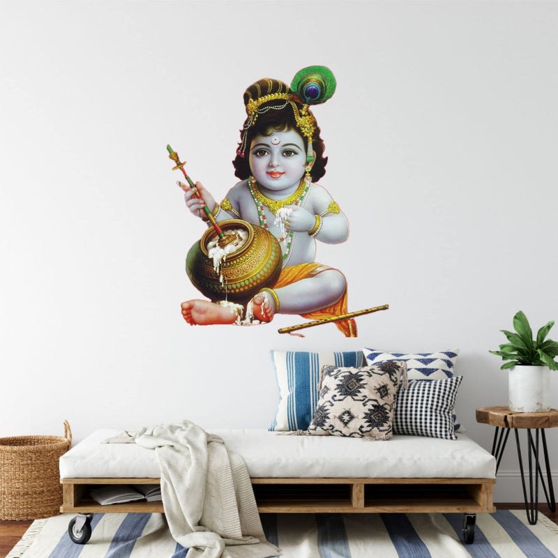 Sticker Yard Makhan Krishna Vinyl Wall Sticker for Living Room/Bedroom/Office and All Decorative Wall Stickers 51X58 CM