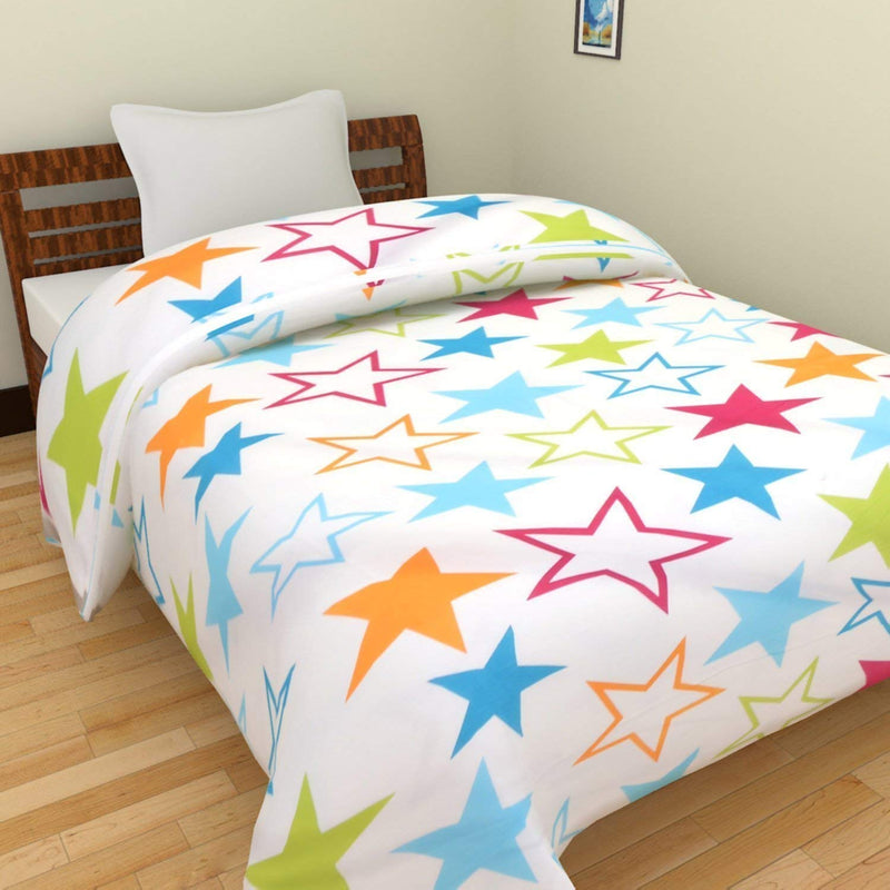 WONDERLOOK Double Bed Polyester Ac Dohar Blanket Blue White Flowers, Fabric - Polyester in Multi Color (Double, Bed) (Star Print)