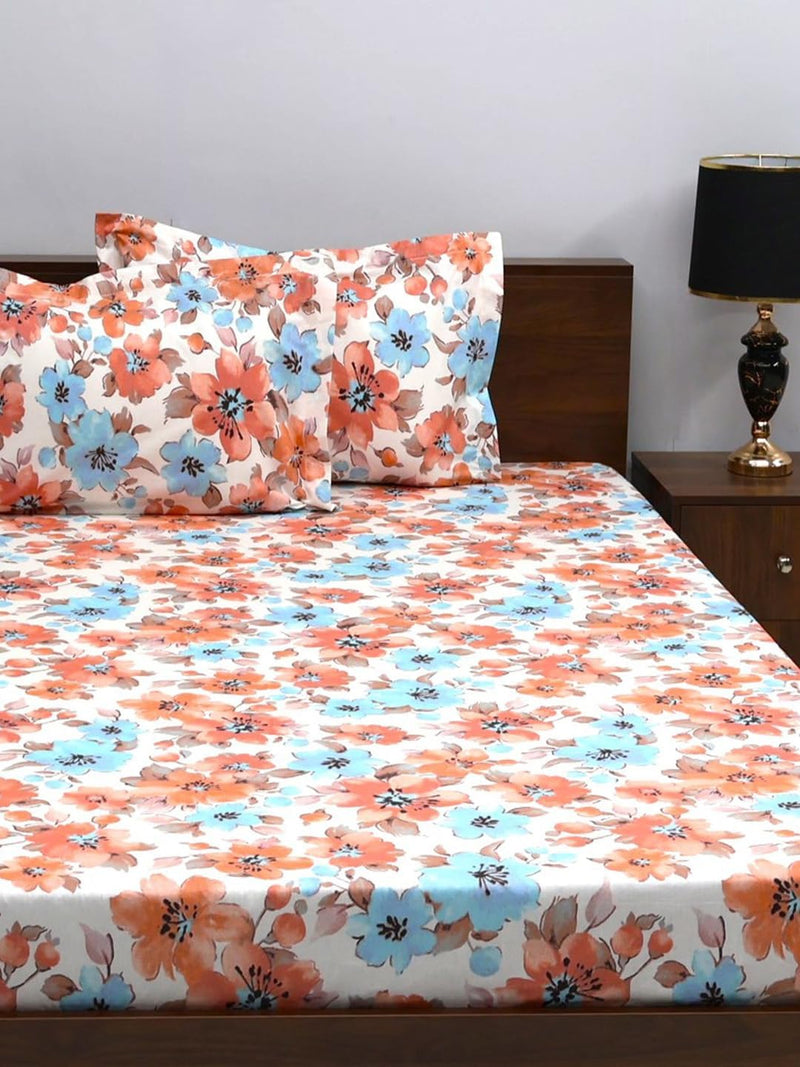 Bombay Dyeing King Size Bedsheet,144 Thread Count, Size: 274cm x 274cm,100% Cotton, with 2 Pillow Covers, 7502 (King, Orange)