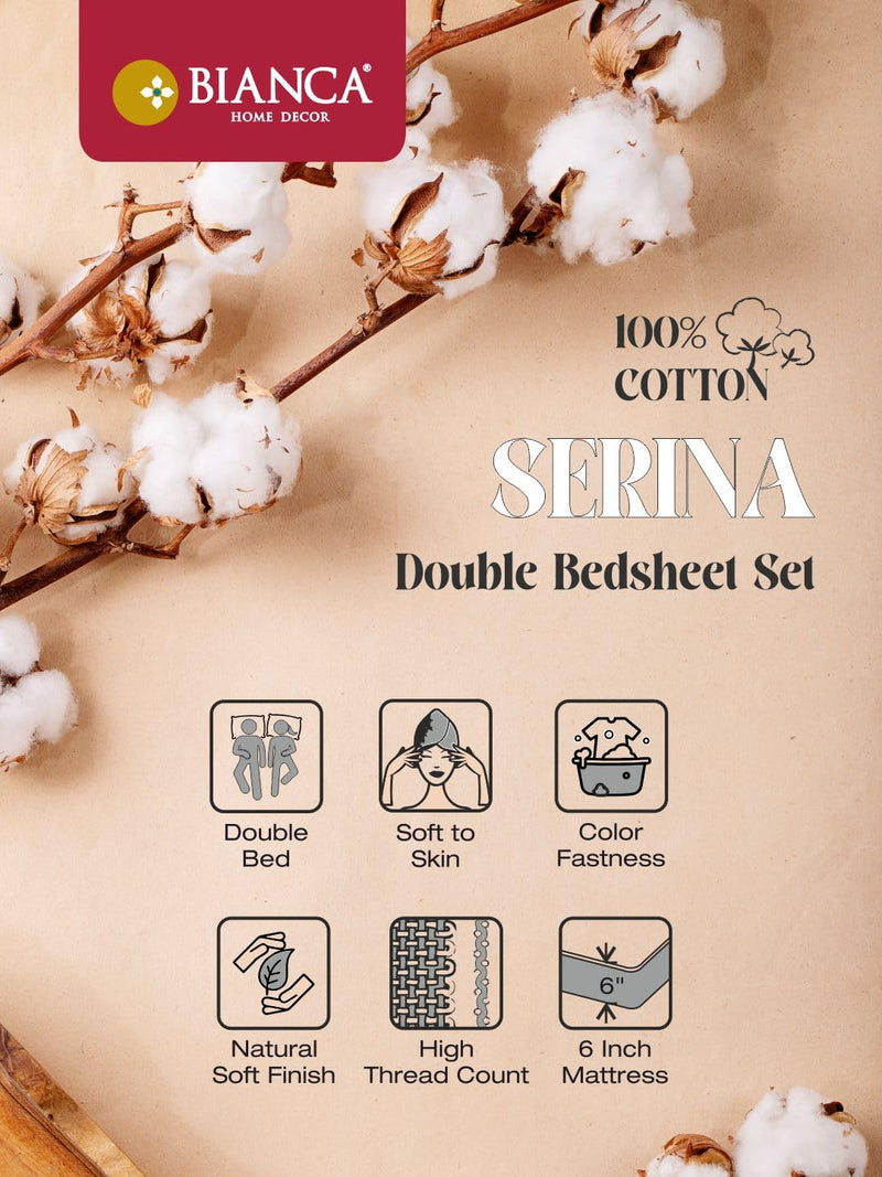 BIANCA Cotton Double Bedsheet with 2 Pillow Covers -3pc Set (Serina) | 100% Soft Natural Cotton | 1 Double Bedsheet with 2 King Size Pillow Covers Checks-Grey/red