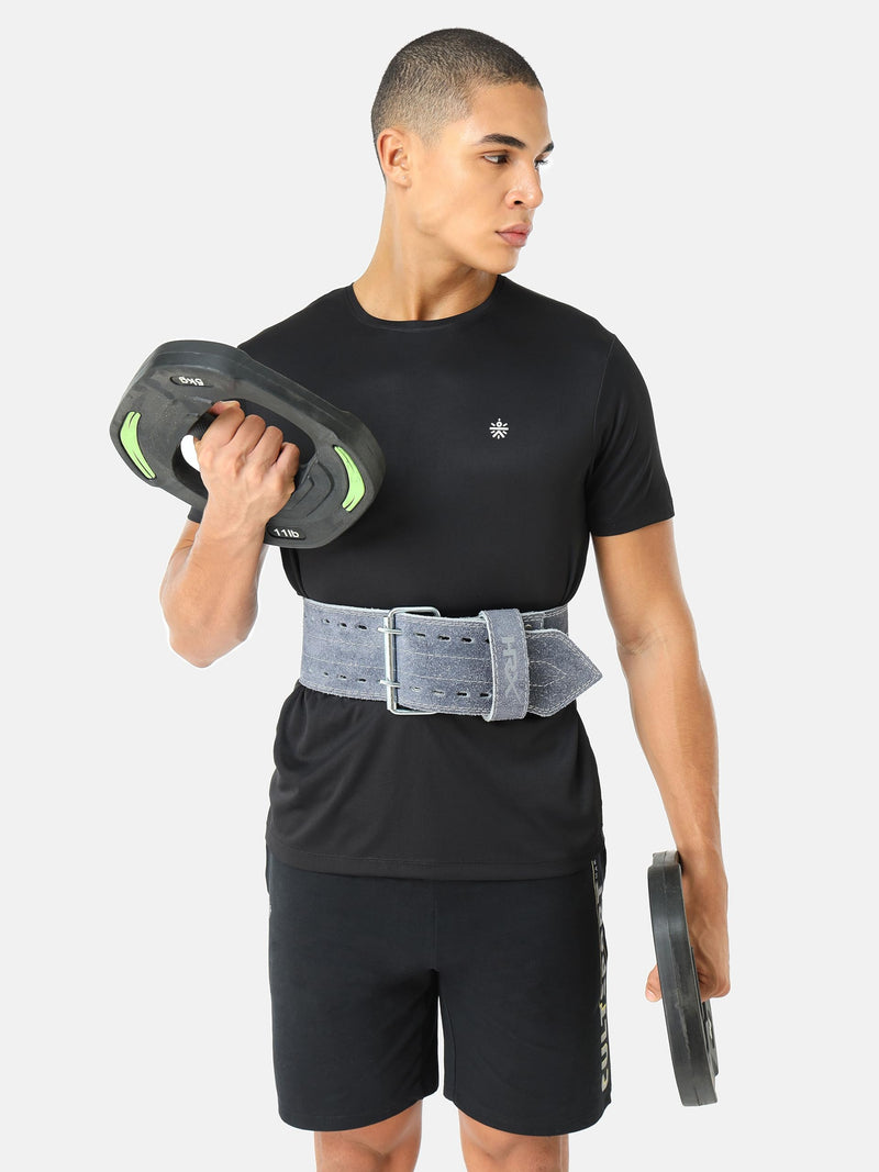 HRX Gym Belt for Weightlifting Workouts Deadlifts Powerlifts | Back Support for Exercise (HRGB01SLGRXL_Grey_XL)