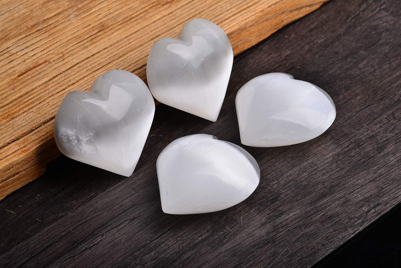 AMOYSTONE Selenite Crystal Heart Shaped Worry Stone Large Home Decoration for Chakra Energy Healing 2PC