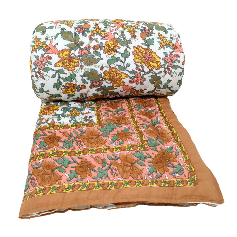 Gnudi Double Bed Jaipuri Razai/AC Quilt Organic Cotton Jaipuri rajai/Rajasthani razai Double Bed for Mild Winter/Cotton razai Double Bed King (90x108 inch, Beige)