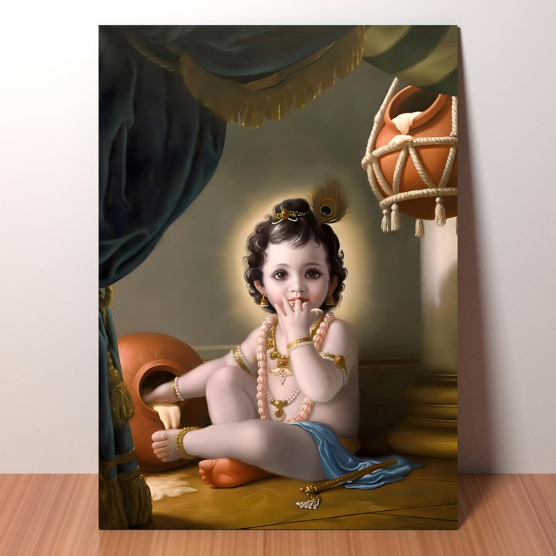 AttoPlate® Magnetic Painting - BAL KRISHNA MAKHAN CHOR Painting | Hindu Religious Frame With Magnetic Hanging | Home and Mandir Decoration Wall Painting (In Sparkling Finish)