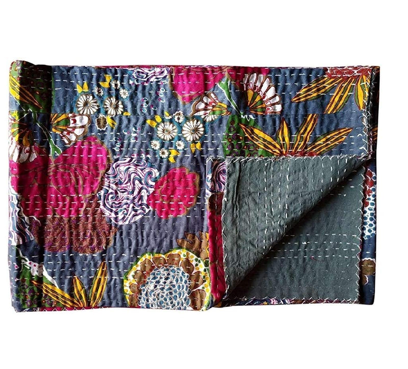 RK CREATION Jaipuri Handmade Cotton Kantha Quilt Bed Cover Blanket(Queen Size 90×108)