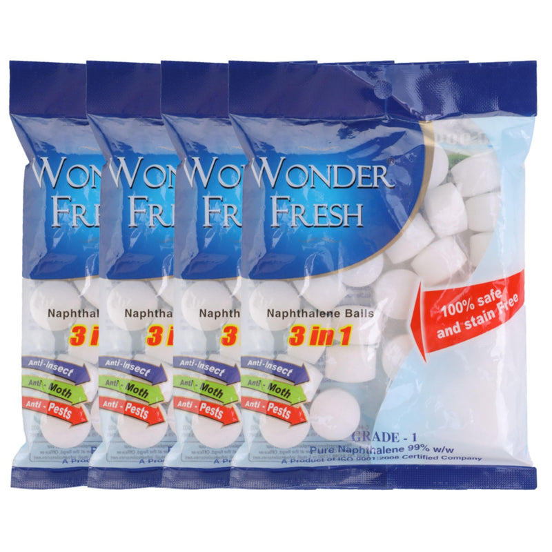 Wonder Fresh Naphthalene Balls for Cloth Store, Insecticide,Pantry, Bugs and Moths, Repellant, Scented Smell, 100g (Pack of 4)