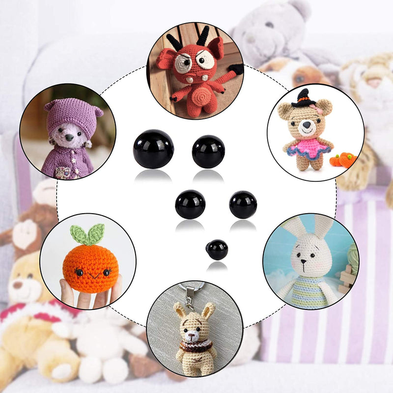 Street27 142 Pieces 6mm/8mm/9mm/10mm/12mm Mixed Plastic Black Doll Puppet Eyes Animal Crafts Safety Eyes for Teddy Bear Children Kids DIY Soft Toys Accessories