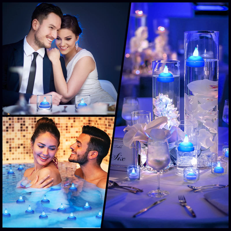 36 Pieces Flameless Floating Candles Waterproof LED Tea Lights Warm White Battery Flickering Water Activated Floating Candles for Holiday Wedding Party Pool Decorations (Blue Light)