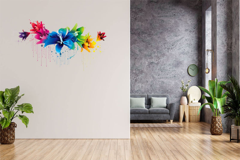 Impression Wall Decor Vinyl Flowers Glass Tiles Furniture Wall Sticker (36.22 x 20.07 x 0.39 Inches, Multicolour)