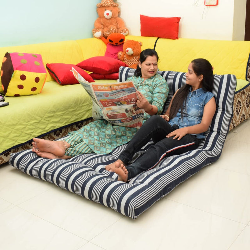 NEXTGO Foldable Mattress Cotton Fibre PG and Students Sfot Gaddai with 1 Pillow Size 4 X 6 Feet Blie White Strip